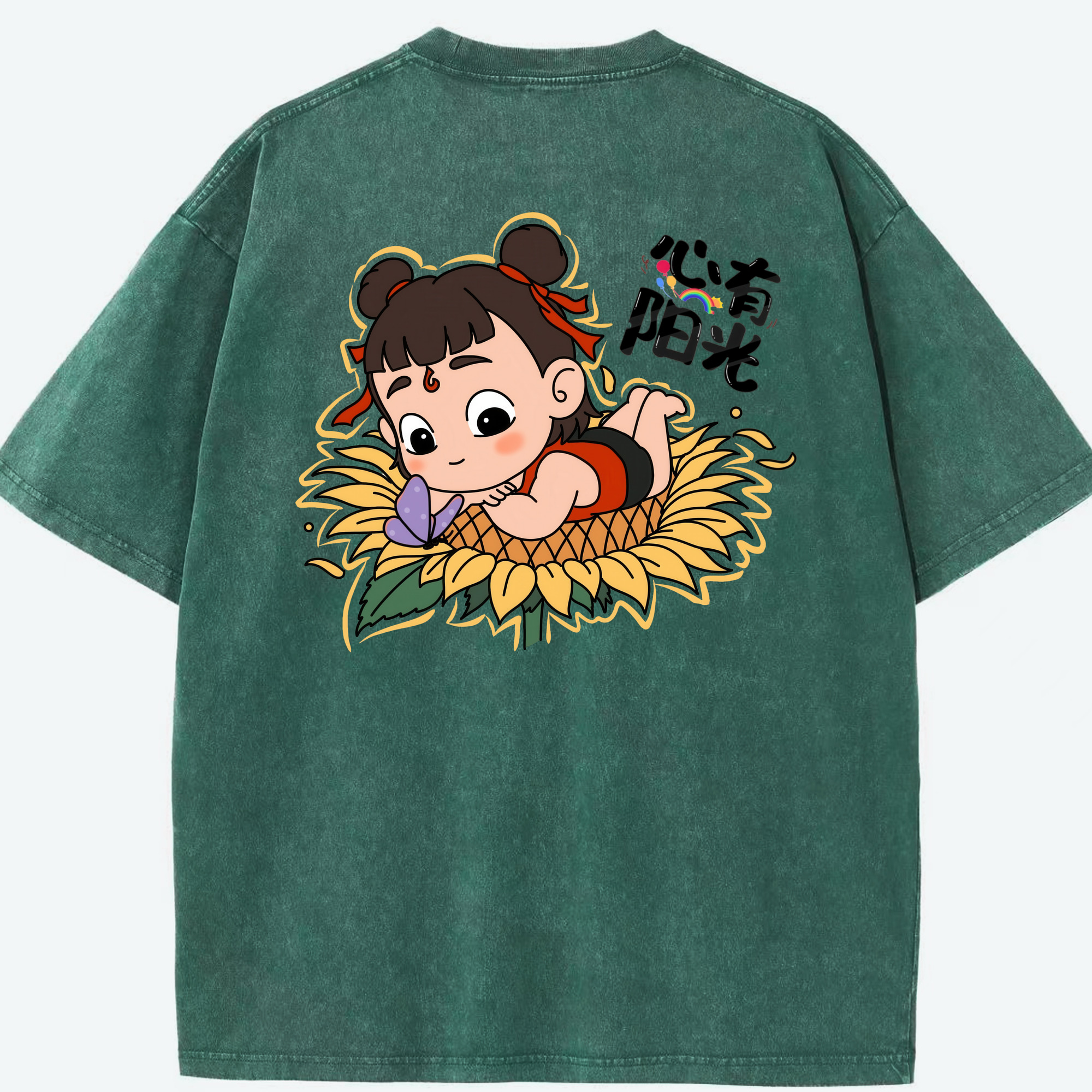（画像用） Ne Zha 2 ナタ 魔童の大暴れ 綿100% ヴィンテージ風 半袖Tシャツ（背面プリント）